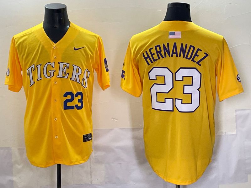 Men 2025 LSU Tigers #23 Hernandez Yellow Nike Joint Name Nike NCAA Jersey style 7->ncaa teams->NCAA Jersey